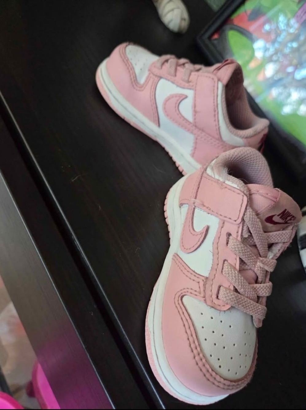 Nike Kids Pink and White Hook-and-Loop Low-Top Sneakers